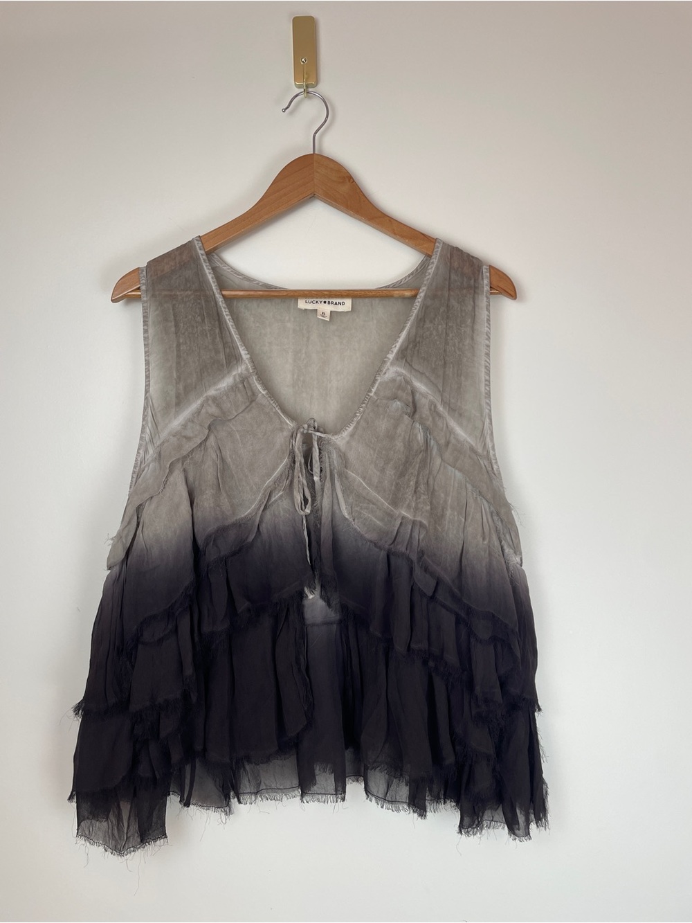 Lucky Brand Gray to Black Ombre Ruffle Tie-Front Camisole - Picture 2 of 8
